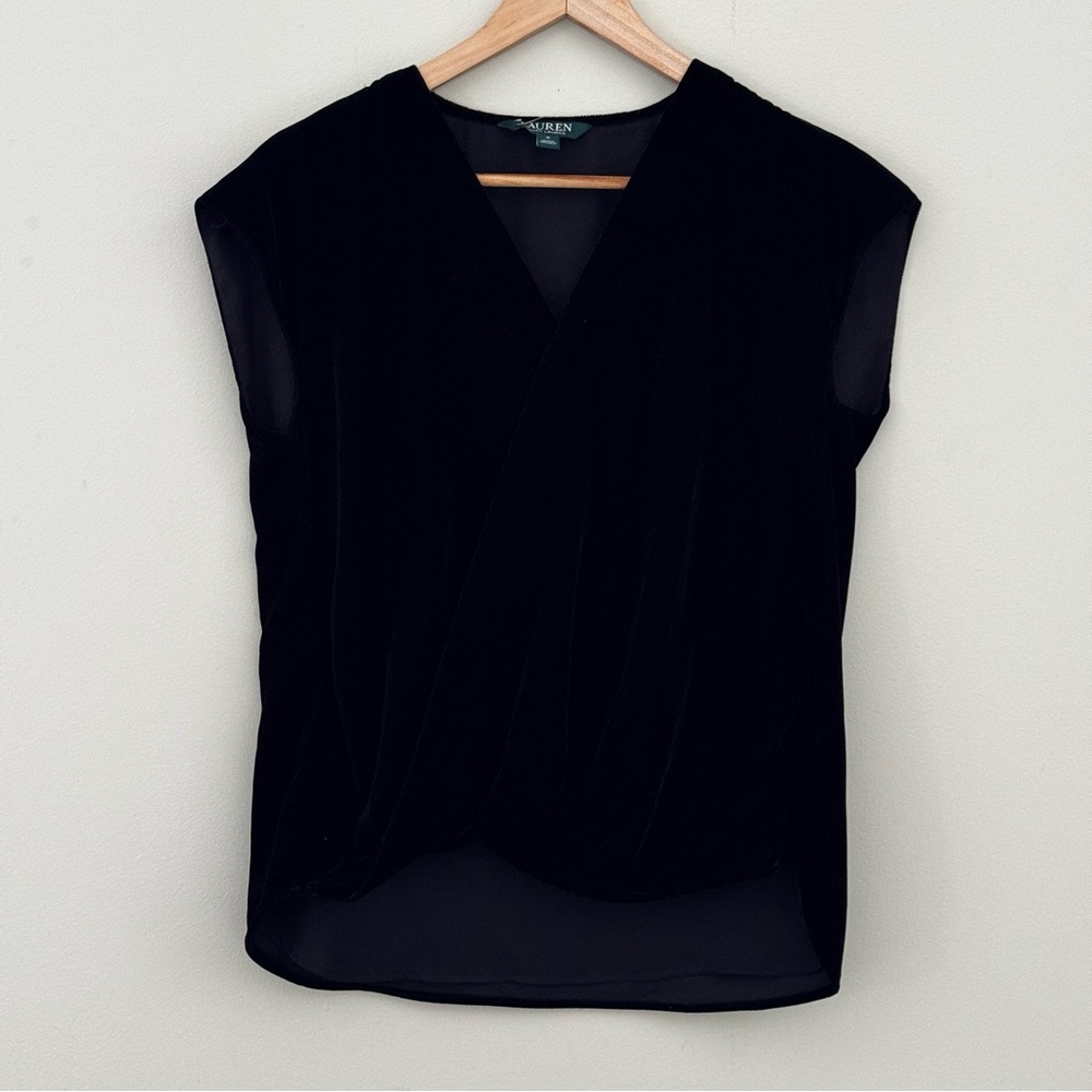 Lauren Ralph Lauren Black Halpersia Velvet Wrap Sleeveless Top Size Small